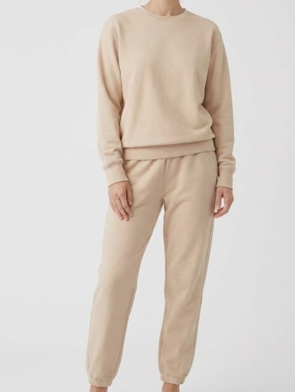 Naked Wardrobe Beige Tan Sweatshirt Jogger Set Lounge Set Neutral Athleisure L